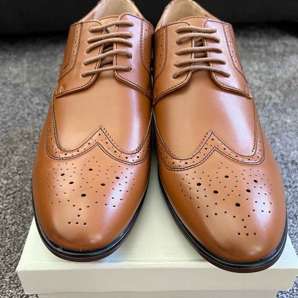 Perry Ellis Cognac Leather Wingtip Shoes